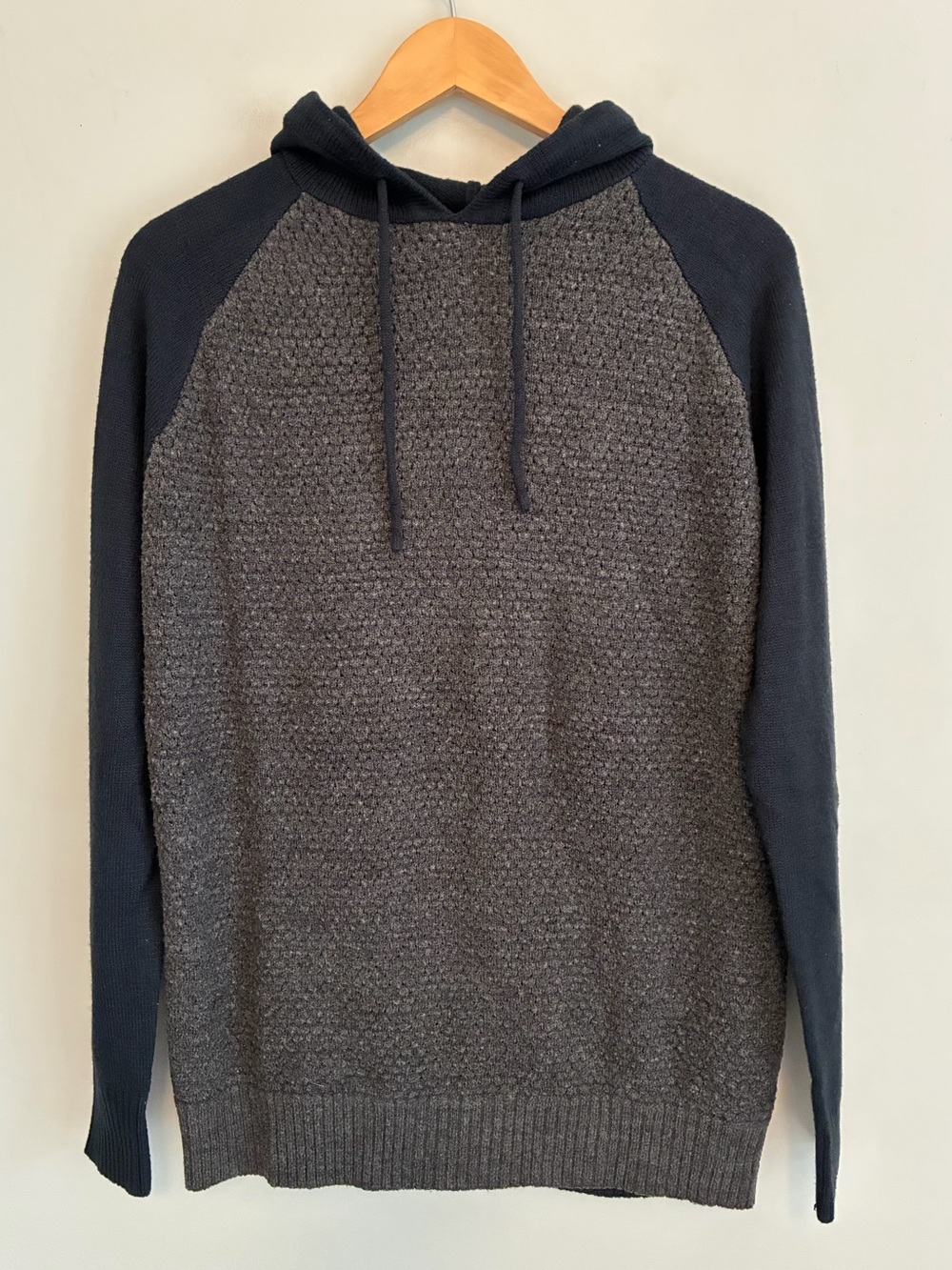 BRAVE SOUL Charcoal & Navy Two-Tone Textured Light Weight Sweater Hoodie Size M